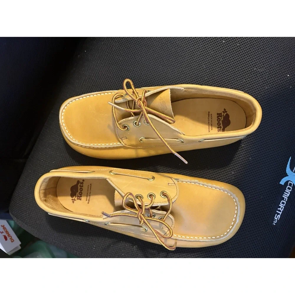 Roots Mens Boat Shoes Leather Lace Up Comfort Casual Tan‎ Loafers 7.5